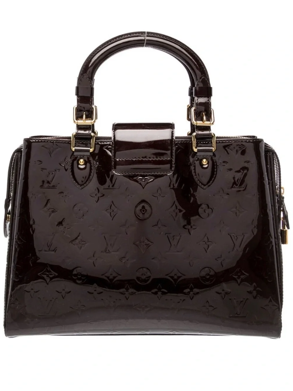 Louis Vuitton Glossy Patent Satchel in Dark Brown with Gold Hardware